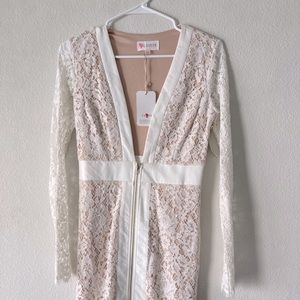 Brand new Nordstrom short wedding dress / bachelorette dress nude white lace